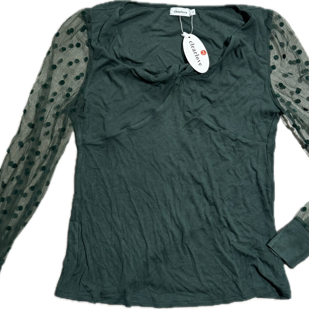 Green Fitted Long Sleeve Blouse